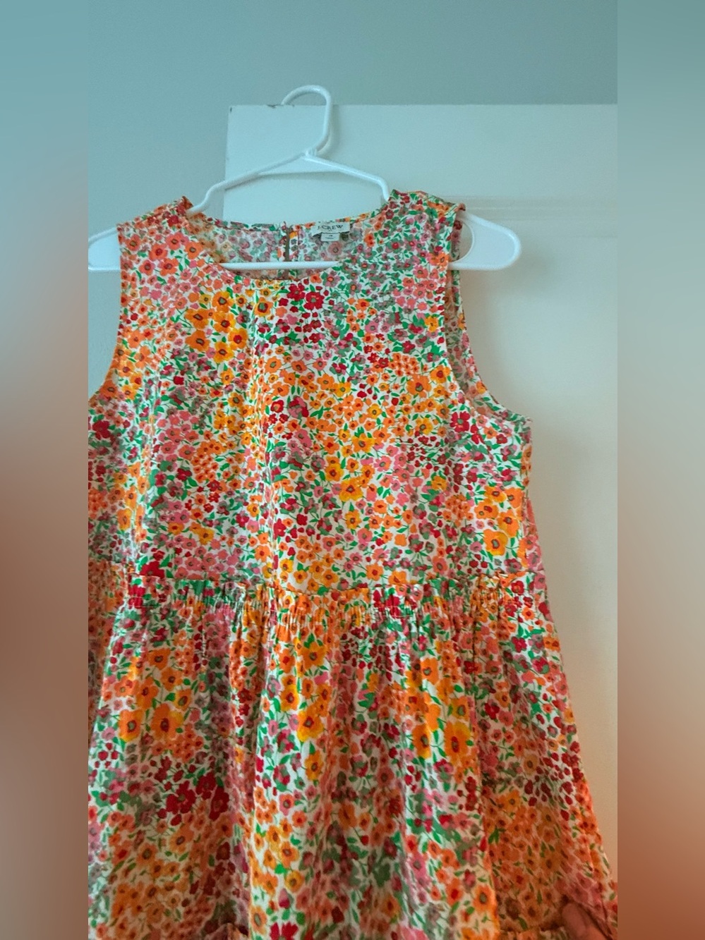 J.Crew Ditsy Floral Tiered Midi Dress Sleeveless Orange Red Orange Smock💛 - Picture 7 of 13